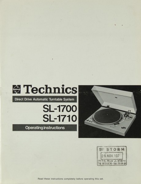 Technics SL-1700 / SL-1710 Manual