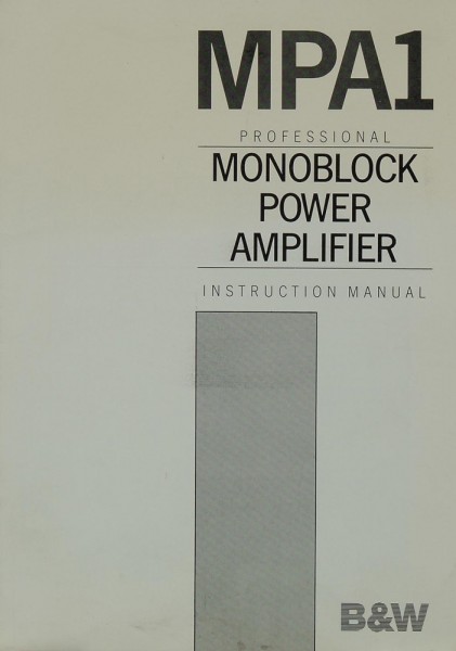 B &amp; W MPA 1 Manual