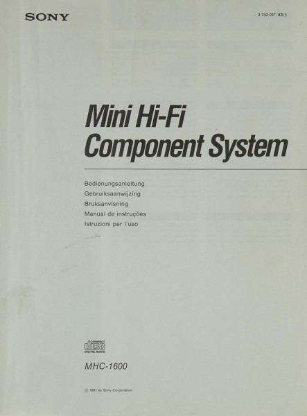 Sony MHC-1600 Manual