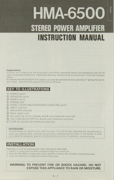 Hitachi HMA-6500 Operating Instructions