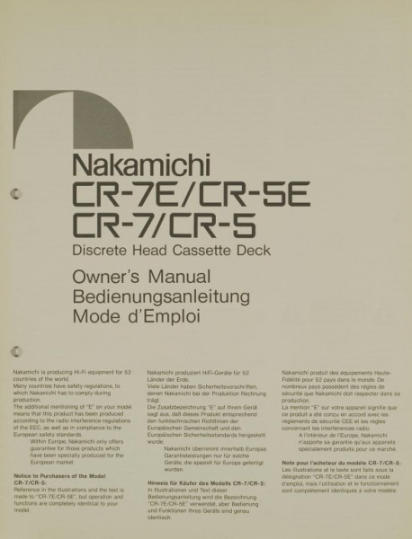 Nakamichi CR-7E / CR-5E / CR-7 / CR-5 Operating Instructions