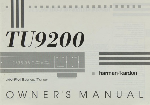 Harman / Kardon TU 9200 Operating Instructions