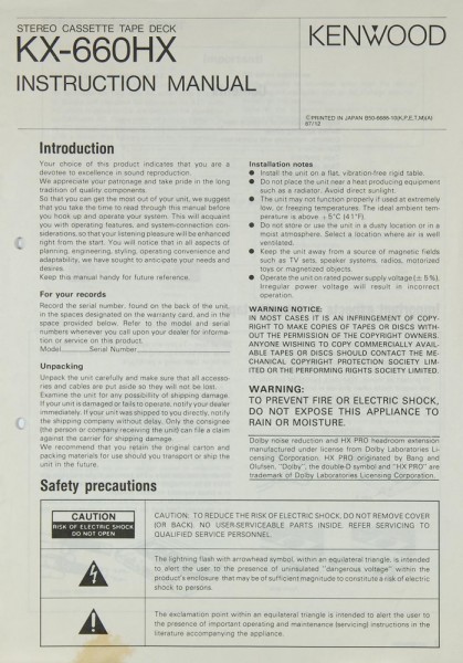 Kenwood KX-660 HX User Manual