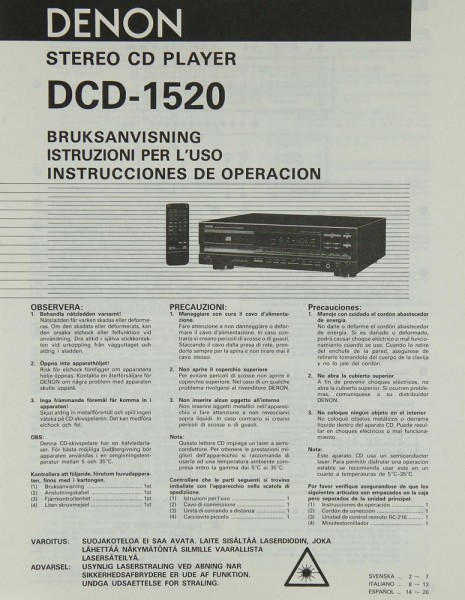 Denon DCD-1520 Operating Instructions