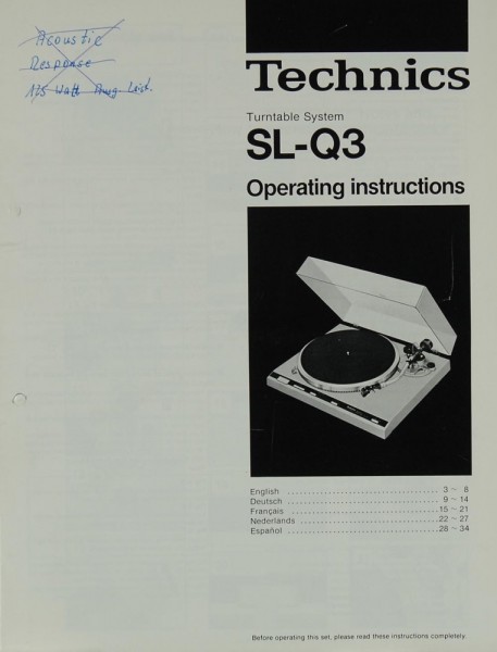 Technics SL-Q 3 Bedienungsanleitung
