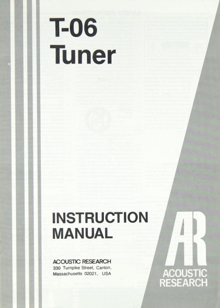 Acoustic Research T-06 User&#039;s Manual