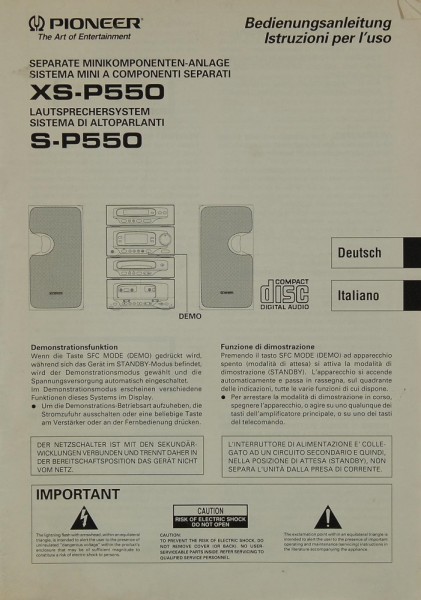 Pioneer XS-P 550 / S-P 550 Manual