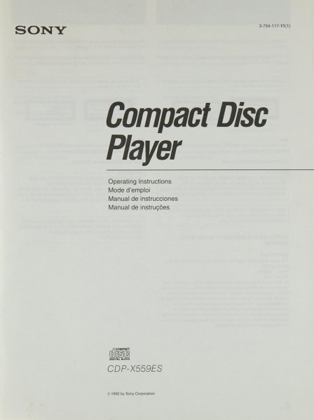 Sony CDP-X 559 ES Manual