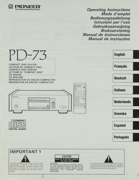 Pioneer PD-73 Operating Instructions