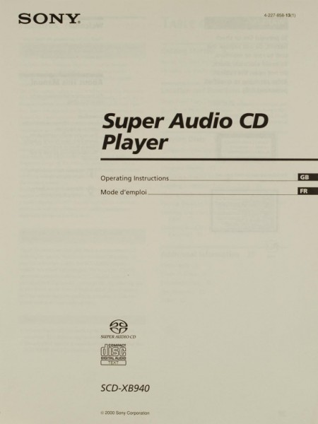 Sony SCD-XB 940 Manual