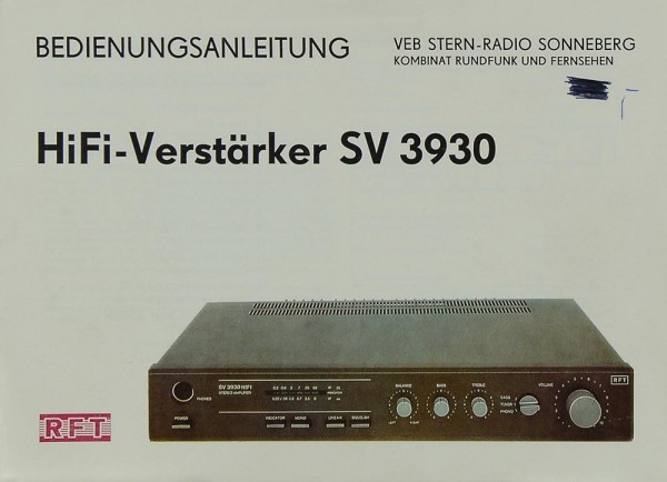 RFT SV 3930 Bedienungsanleitung