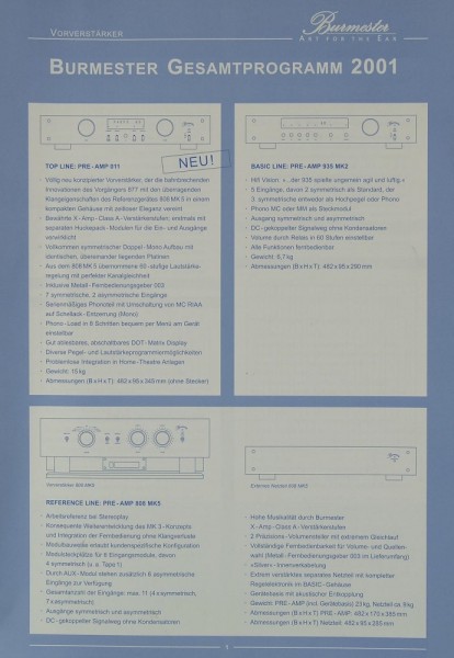 Burmester Gesamtprogramm 2001 Prospekt / Katalog