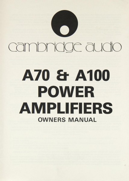 Cambridge A 70 / A 100 Operating Instructions