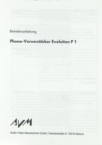 AVM Evolution P 1 Operating Instructions