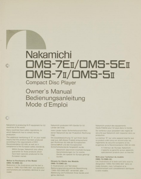Nakamichi OMS-7 E II / OMS-5 E II / OMS-7 II / OMS-5 II Operating Instructions