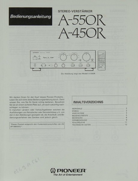 Pioneer A-550 R / A-450 R Manual