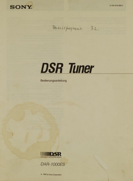 Sony DAR-1000 ES (DSR Tuner) Owner&#039;s Manual