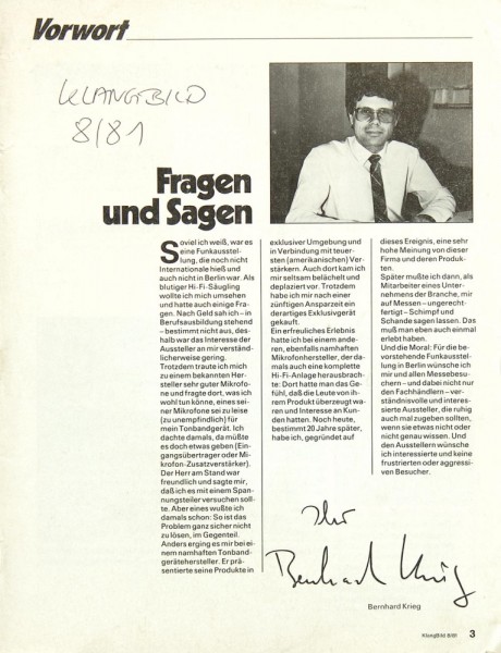 Klangbild 8/1981 Zeitschrift