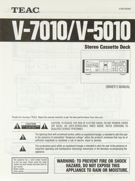 Teac V-7010 / V-5010 Manual
