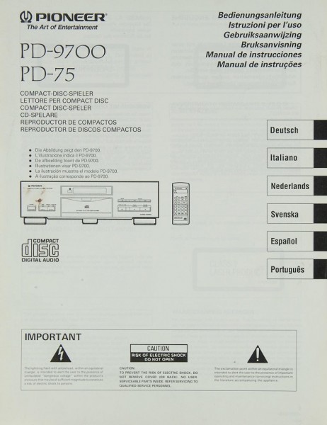 Pioneer PD-9700 / PD-75 Operating Instructions
