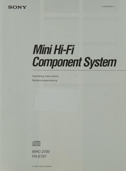 Sony MHC-2700 / FH-E 757 Manual