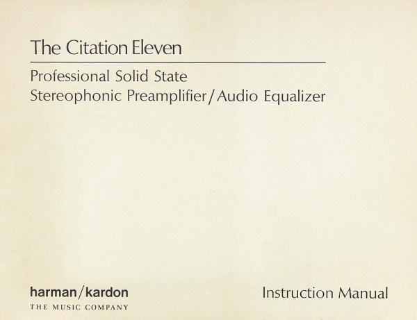 Harman / Kardon Citation Eleven Operating Instructions