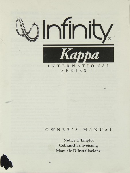 Infinity Kappa International Series Manual