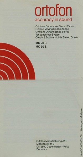 Ortofon MC 20 S / MC 30 S Manual
