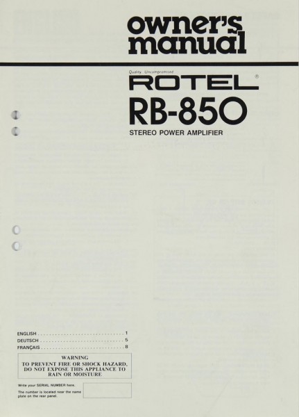 Rotel RB-850 Bedienungsanleitung