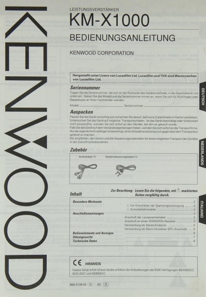 Kenwood KM-X 1000 Manual
