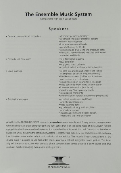 Ensemble The Ensemble Music System Brochure / Catalogue