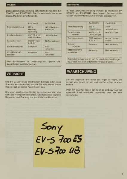 Sony EV-S 700 ES / EV-S 700 UB Bedienungsanleitung