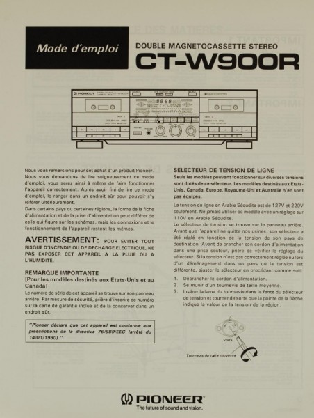 Pioneer CT-W 900 R Owner&#039;s Manual