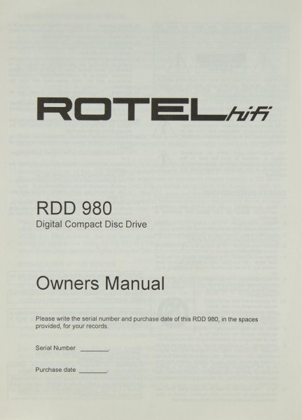 Rotel RDD 980 Operating Instructions