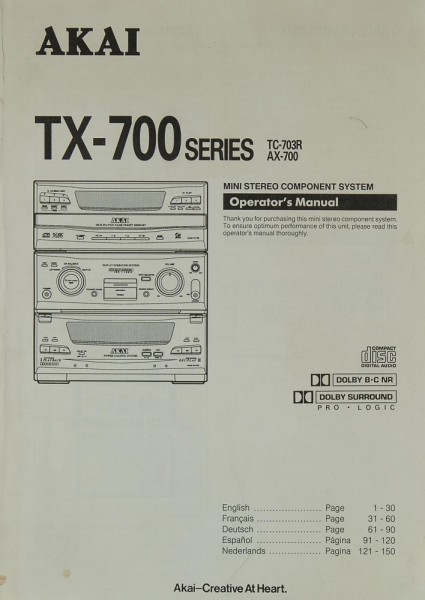 Akai TX-700 Manual