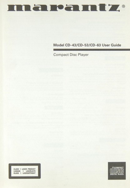Marantz CD-43 / CD-53 / CD-63 Operating Instructions