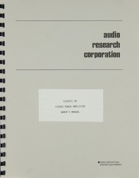 Audio Research Classic 30 Bedienungsanleitung