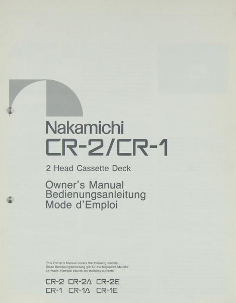 Nakamichi CR-2 / CR-1 Bedienungsanleitung