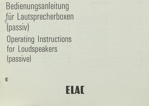 Elac Passive Lautsprecherboxen Bedienungsanleitung