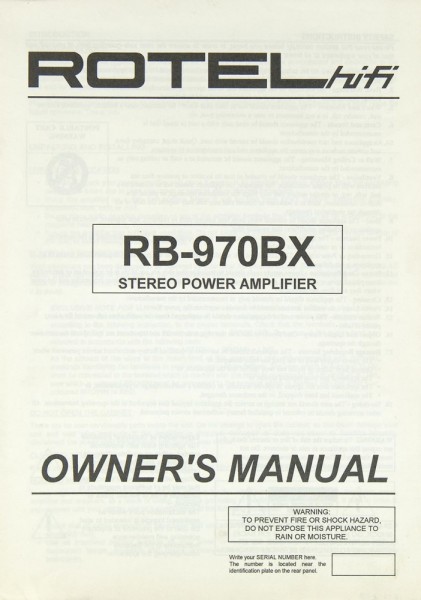 Rotel RB-970 BX Operating Instructions