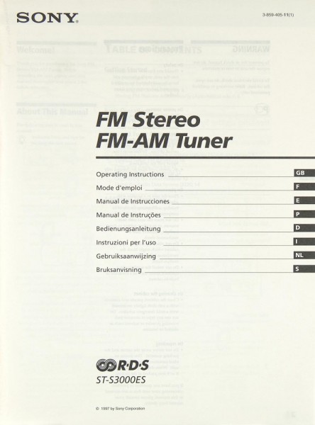 Sony ST-S 3000 ES Owner&#039;s Manual