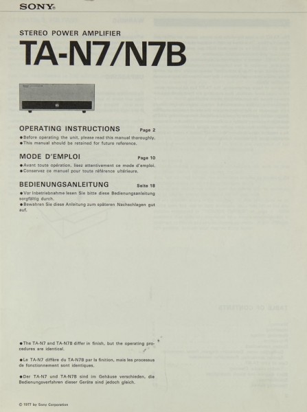 Sony TA-N 7 / N 7B User Guide