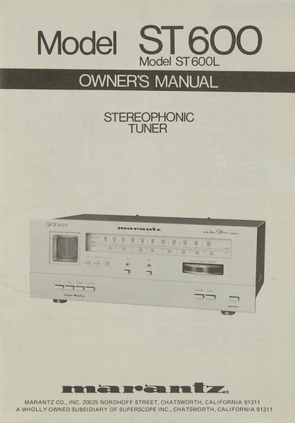 Marantz ST 600 / ST 600 L Manual
