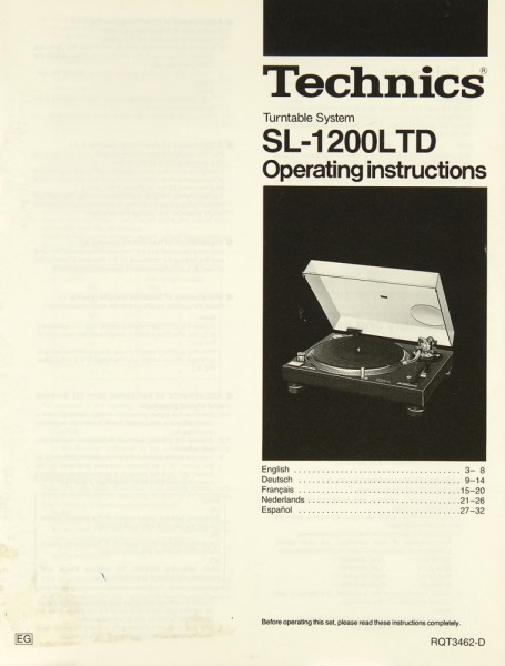 Technics SL-1200 LTD Manual