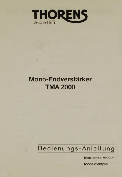 Thorens TMA 2000 Operating Instructions