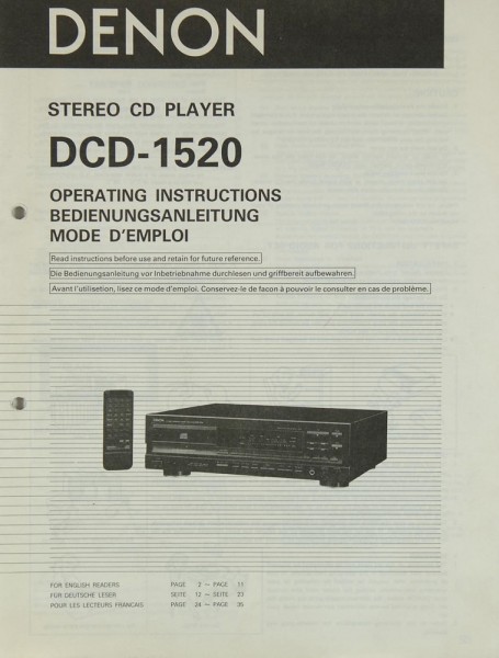 Denon DCD-1520 Bedienungsanleitung