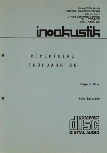 In-Akustik Repertoire Frühjahr 86 Prospekt / Katalog