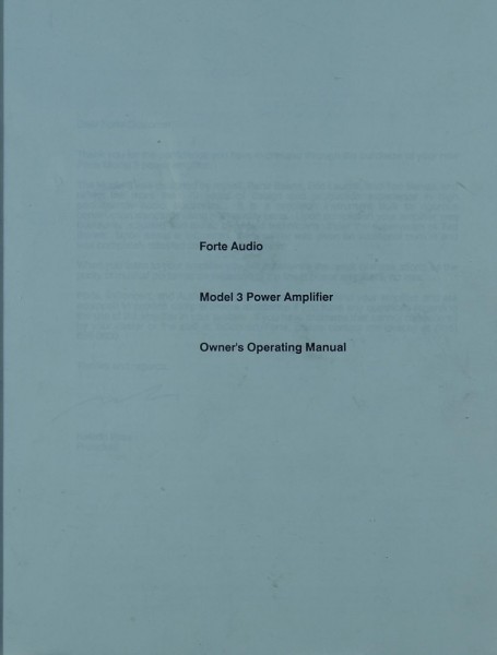 Forte Audio Model 3 Manual