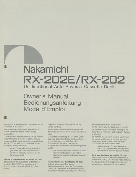 Nakamichi RX-202 E / RX-202 Manual