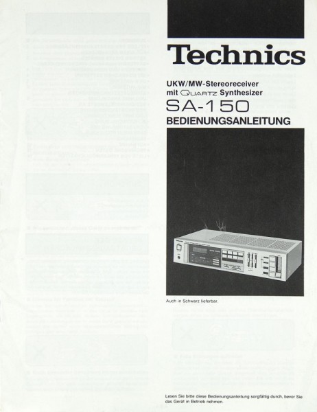 Technics SA-150 Operating Instructions
